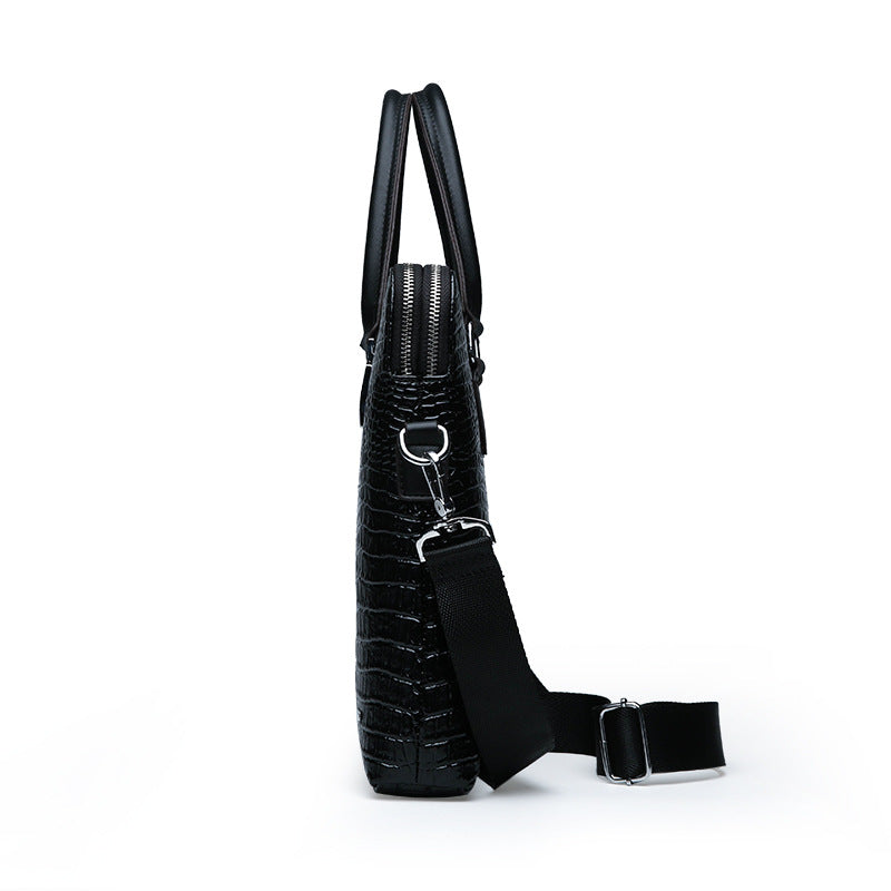 Men's Double Pull Fashion Crocodile Pattern Business Men's Handbags