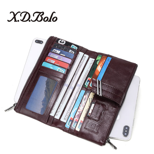 Women's Modern Paul Fashion Oil Wax Leather Double Zipper For Ladies Wallets