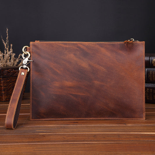 Men's Vintage Clutch Simple Zipper First Layer Men's Handbags