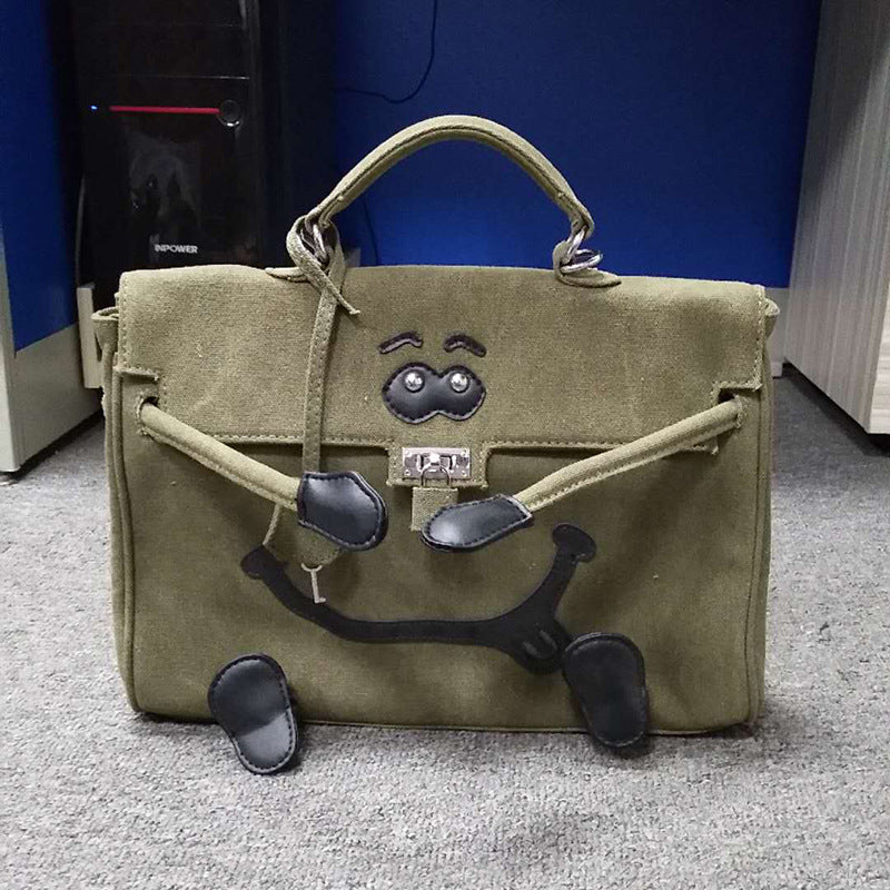 Women's Hip Hop Iti Army Green Smiley Shoulder Bags