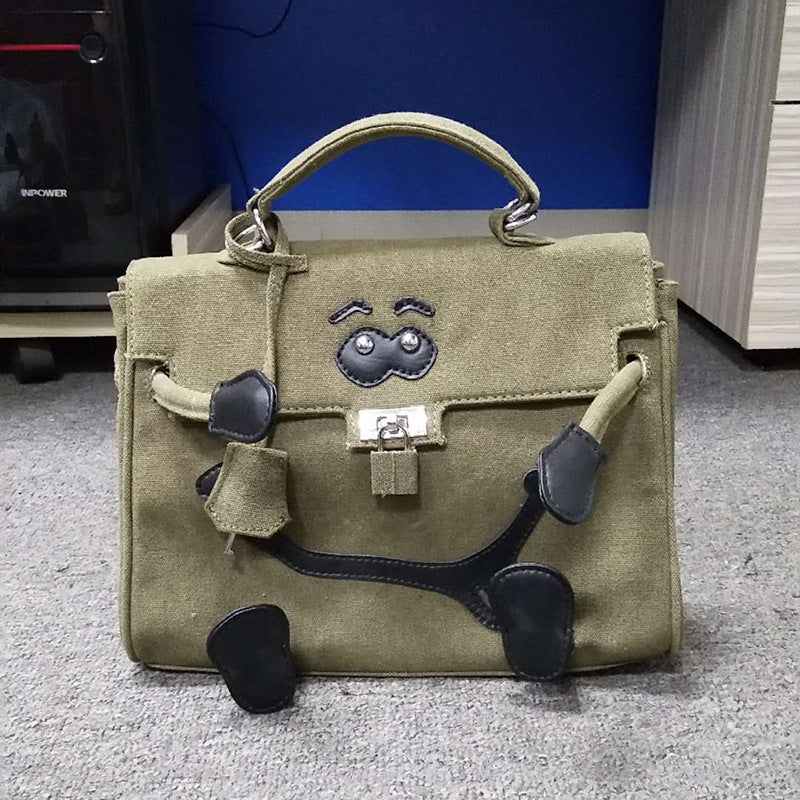 Women's Hip Hop Iti Army Green Smiley Shoulder Bags