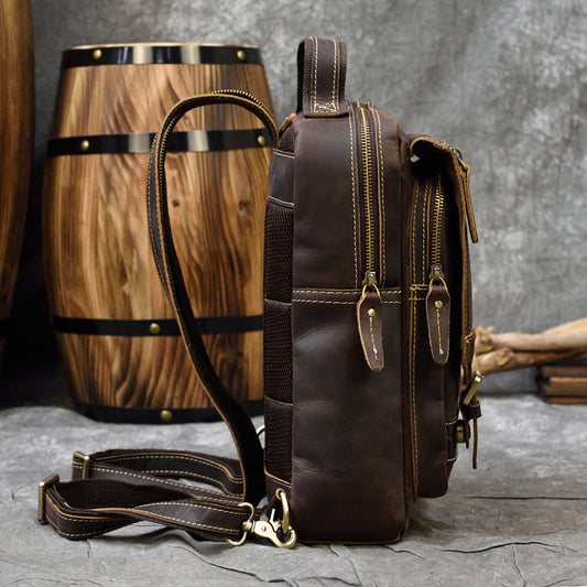 Men's Retro Crazy Horse Leather Cowhide Backpacks