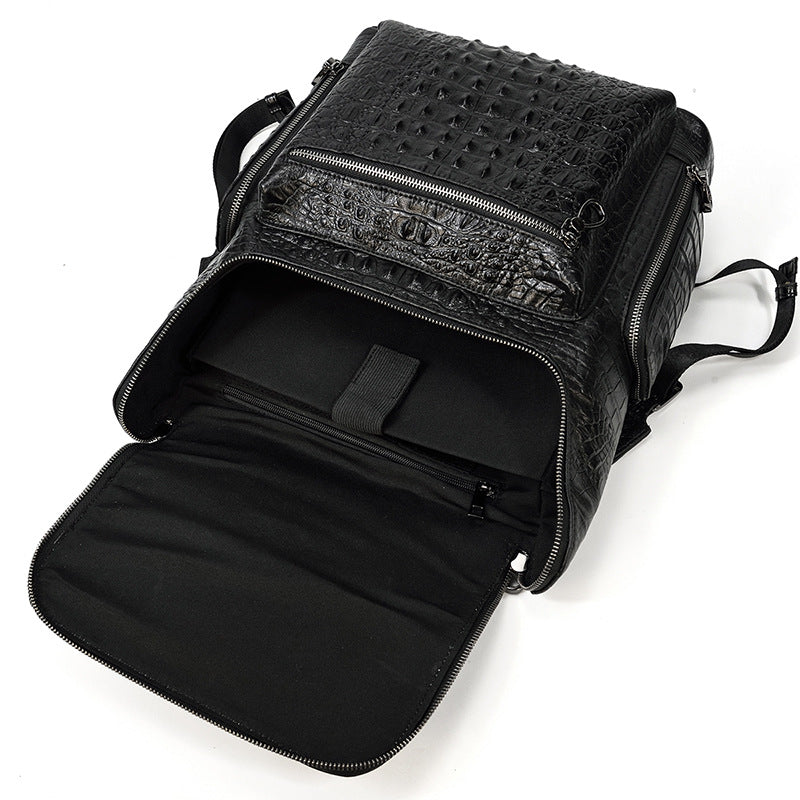 Men's Korean Crocodile Pattern Leather First Layer Backpacks