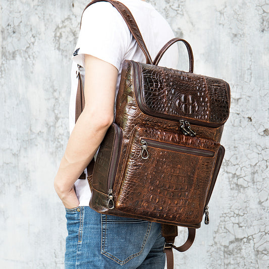 Men's Crocodile Pattern Genuine Leather Fashion Trends Backpacks
