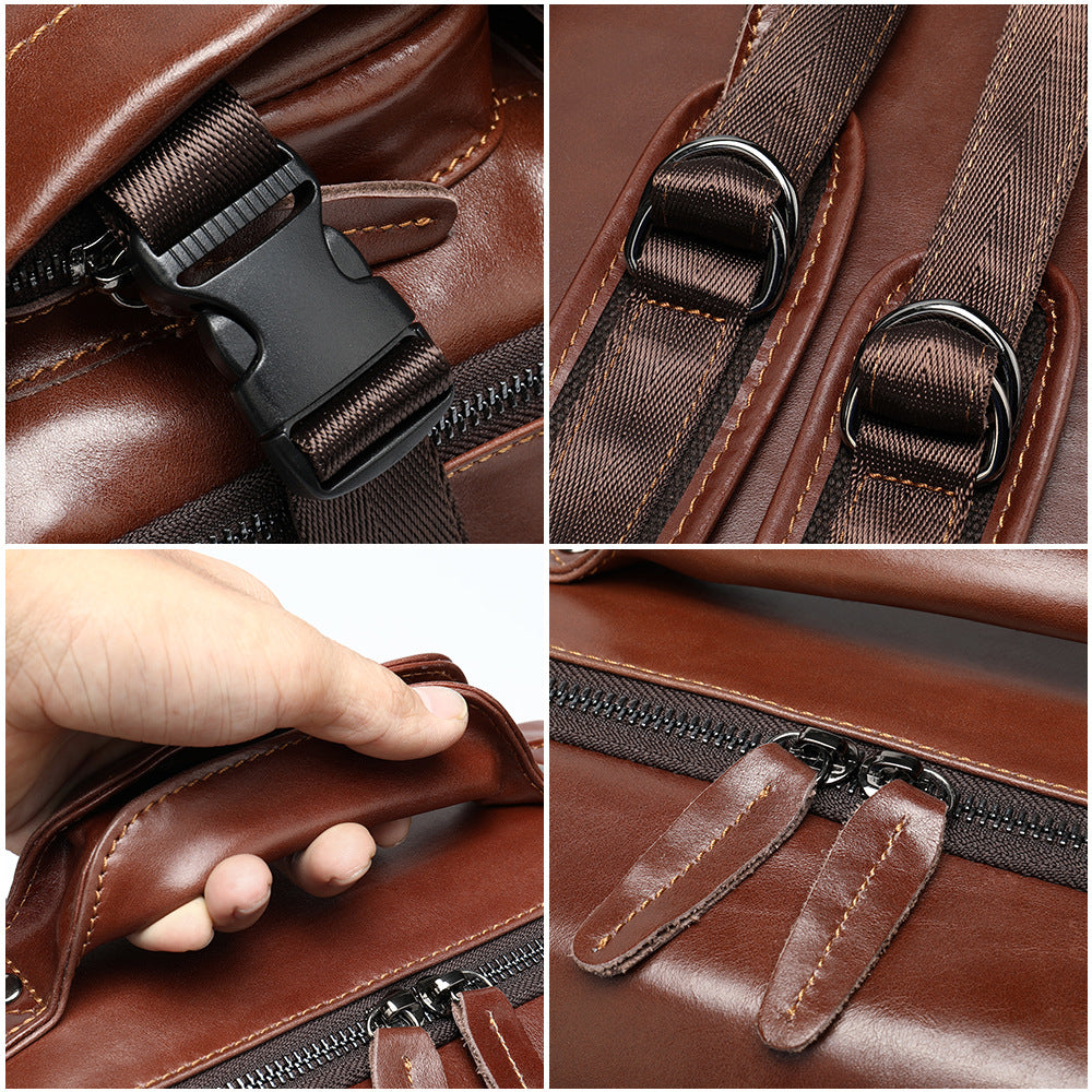 Men's Korean Genuine Leather Large Capacity Computer Backpacks