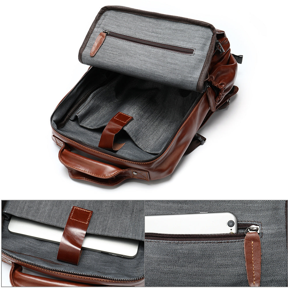 Men's Korean Genuine Leather Large Capacity Computer Backpacks
