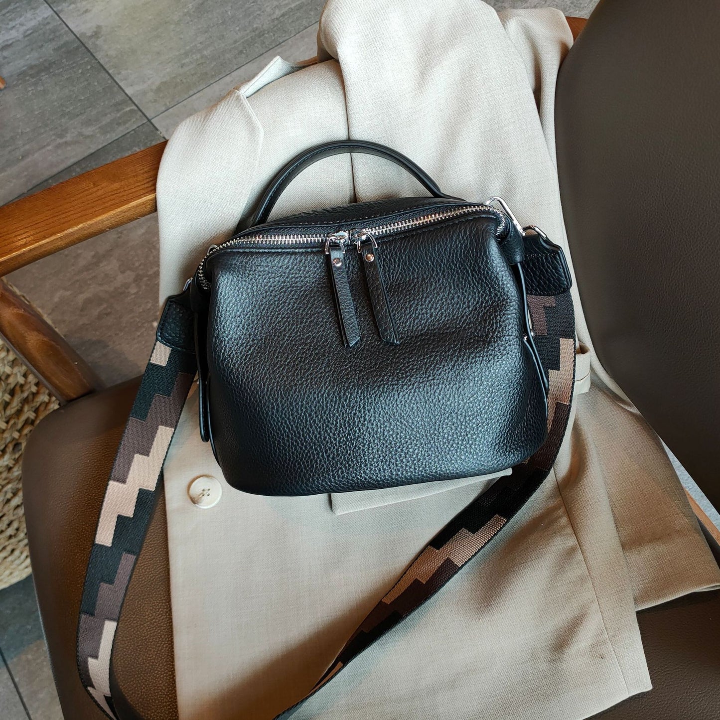 Women's Cow Leather Soft First Layer Wide Shoulder Bags
