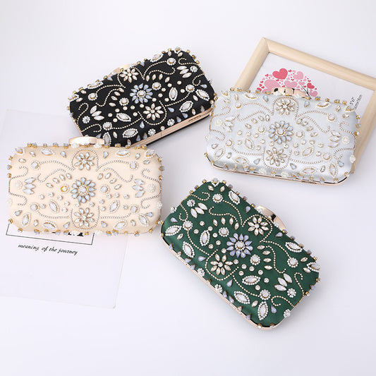 Women's Handmade Pearl Embroidery Dinner Diamond Clutch Evening Bags