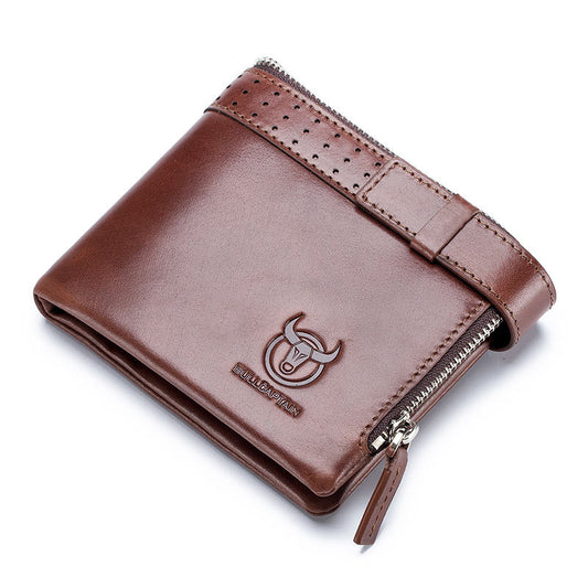Men's Leather Swiping Horizontal Three Fold Green Fashion First Layer Men's Wallets
