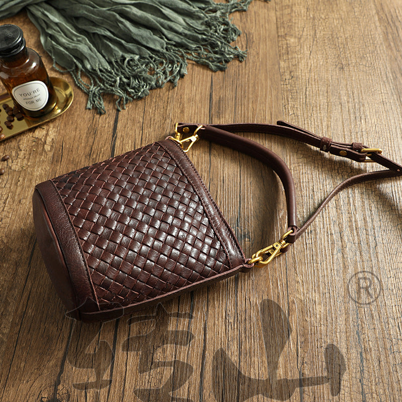 Women's Woven Vegetable Tanning Washed Waxing Vintage Crossbody Bags
