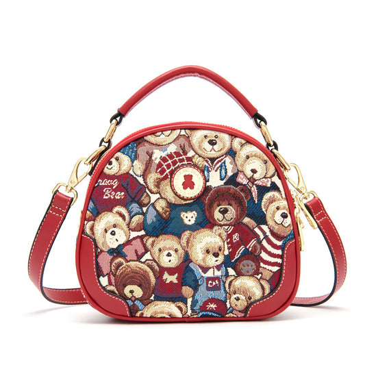 Bear Attachment Female Cute Fashion Round Handbags