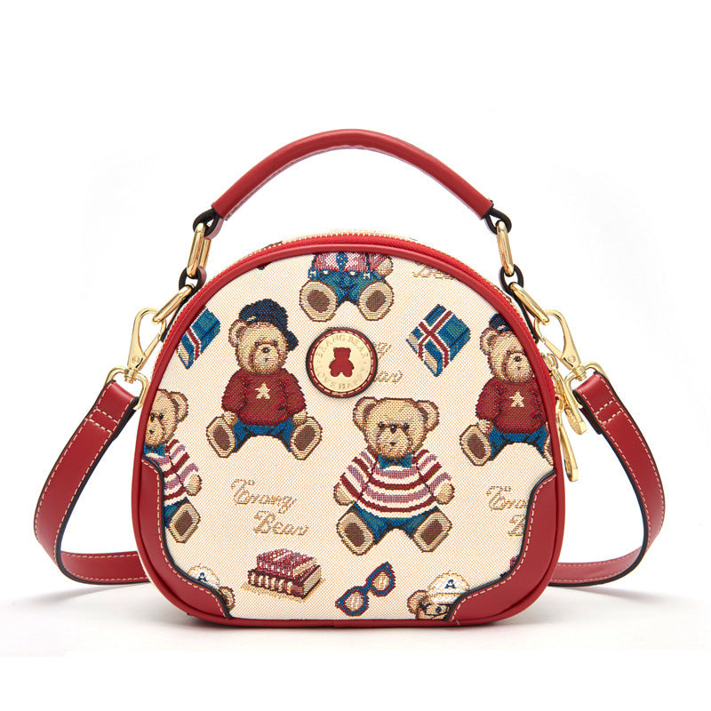 Bear Attachment Female Cute Fashion Round Handbags