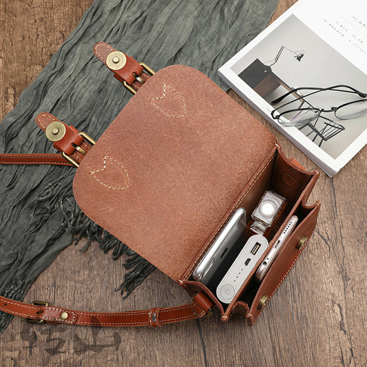 Women's First Layer Cowhide Handmade Vegetable Tanned Crossbody Bags