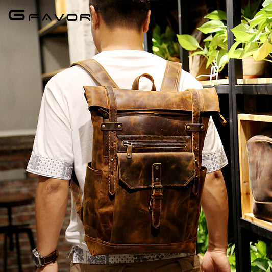 Men's Horse Leather Large Capacity Genuine First Backpacks