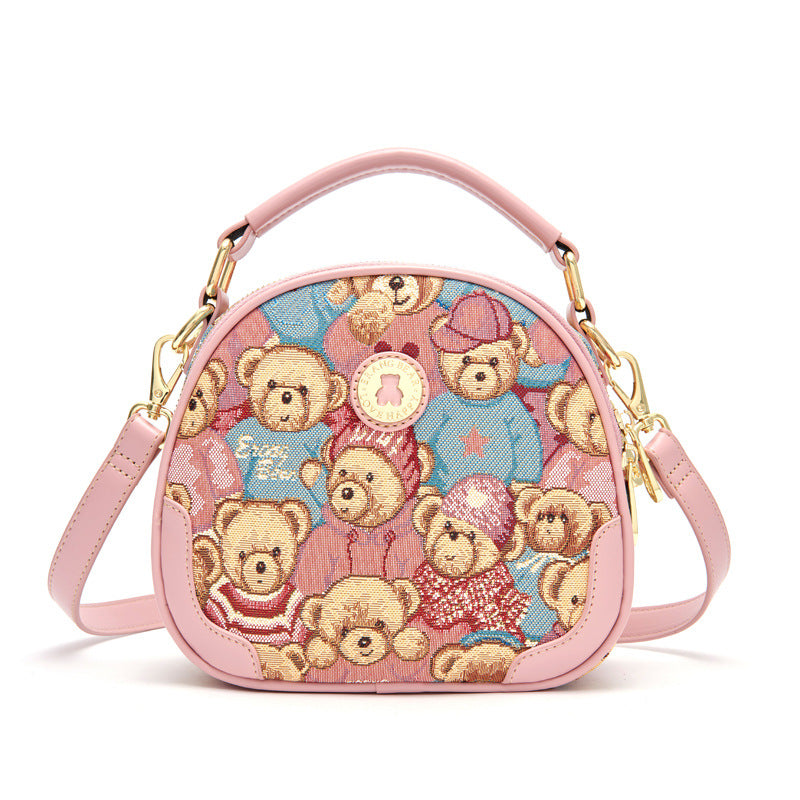 Bear Attachment Female Cute Fashion Round Handbags