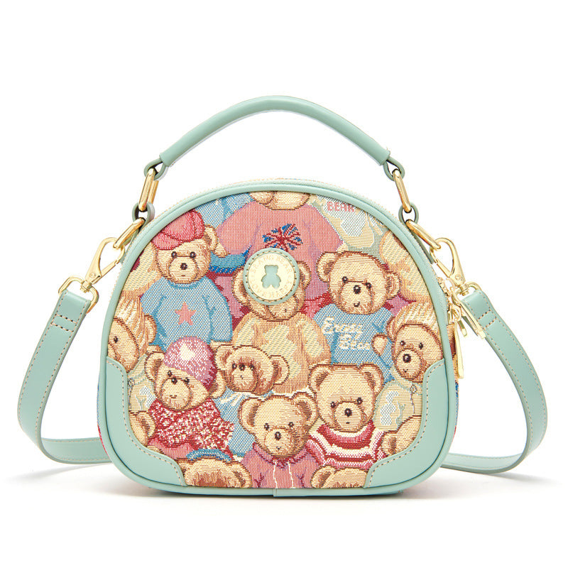 Bear Attachment Female Cute Fashion Round Handbags
