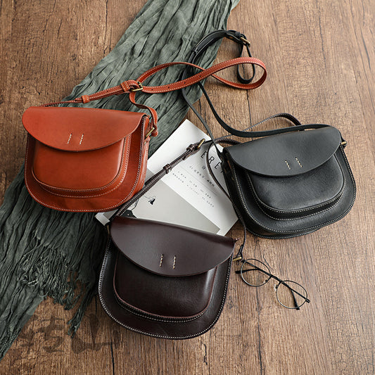 Women's First Layer Cowhide Retro Saddle Price Crossbody Bags
