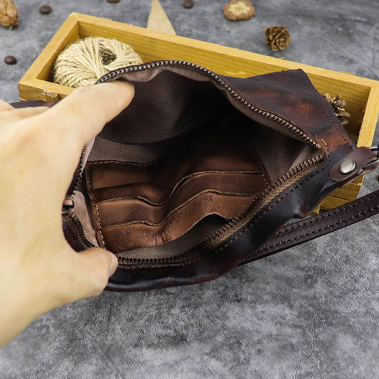 Men's Washed Leather Long Large Capacity Wrist Men's Wallets