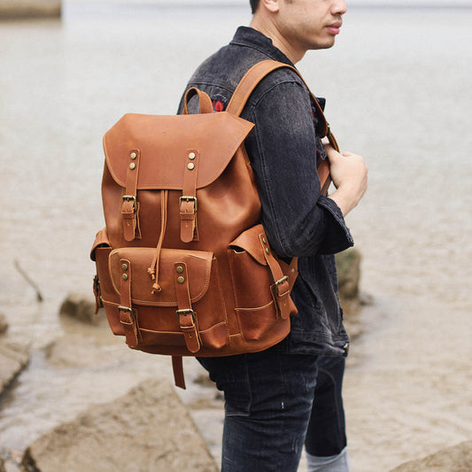 Men's Large Capacity First Layer Leather Crazy Bags