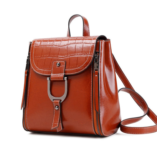 Women's Genuine Leather Korean Fashion Trend Oil Backpacks