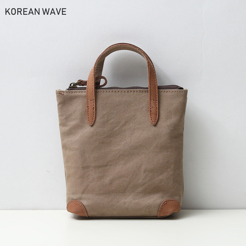 Women's Leisure Mini Canvas Mobile With Leather Crossbody Bags