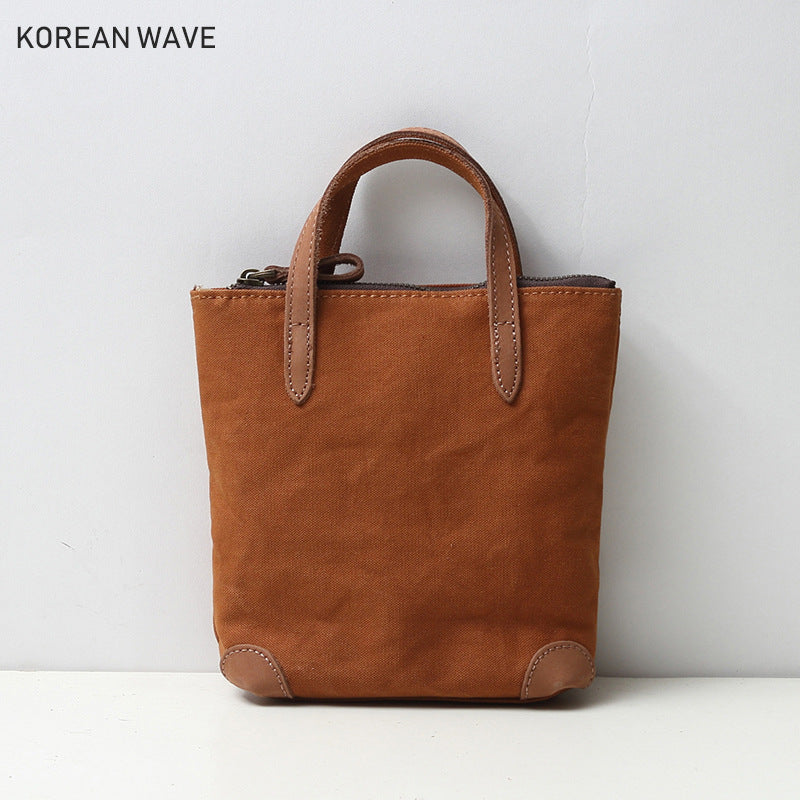 Women's Leisure Mini Canvas Mobile With Leather Crossbody Bags