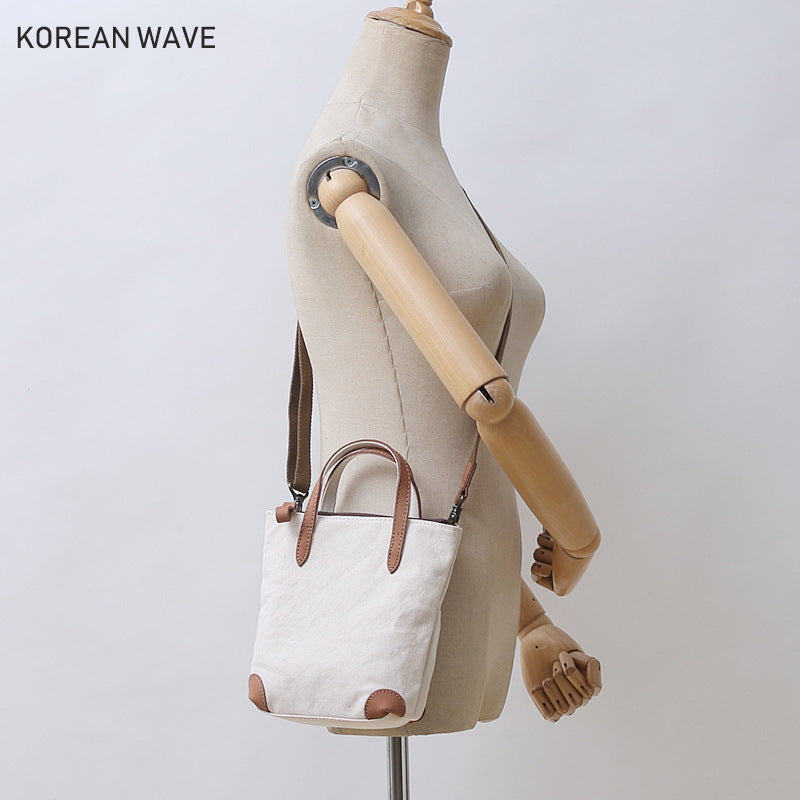 Women's Leisure Mini Canvas Mobile With Leather Crossbody Bags