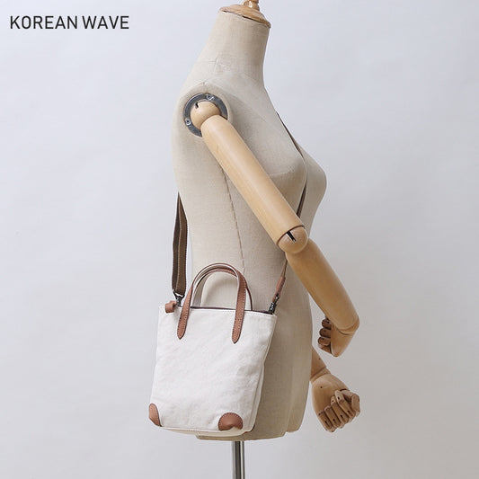 Women's Leisure Mini Canvas Mobile With Leather Crossbody Bags