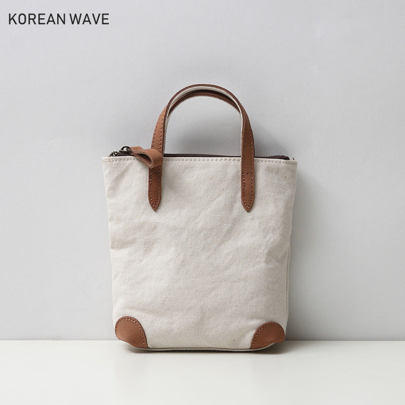 Women's Leisure Mini Canvas Mobile With Leather Crossbody Bags