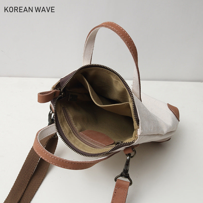 Women's Leisure Mini Canvas Mobile With Leather Crossbody Bags