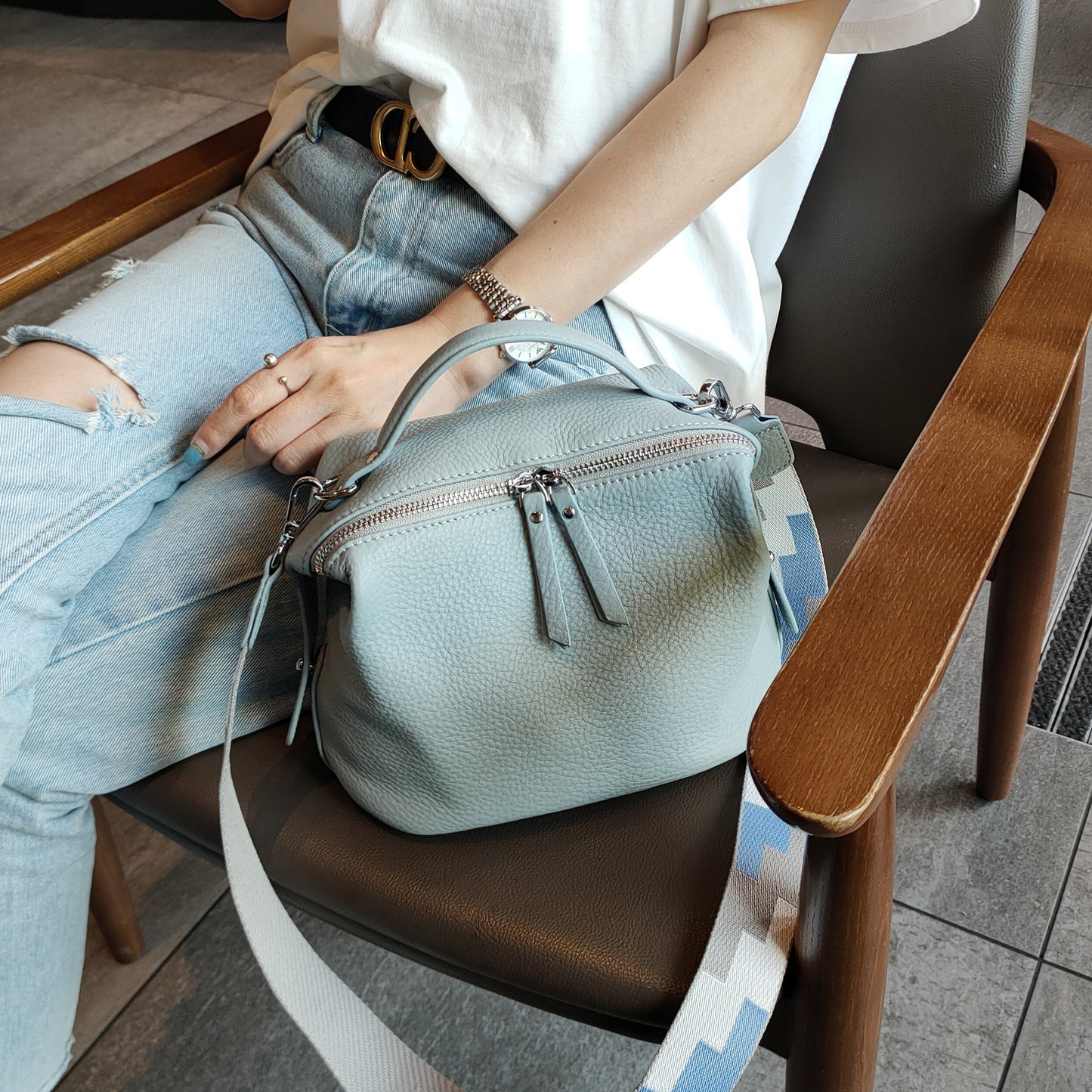 Women's Cow Leather Soft First Layer Wide Shoulder Bags