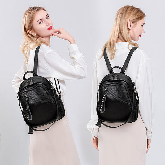 Women's Soft Leather Korean Simple Fashion Large Backpacks