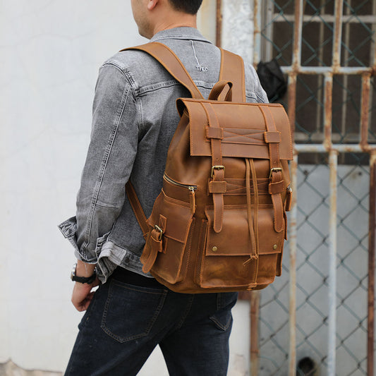 Men's Crazy Horse Leather Retro First Layer Backpacks