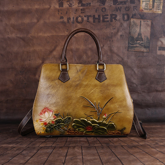 Women's First Layer Cowhide Retro Straight Hair Bags