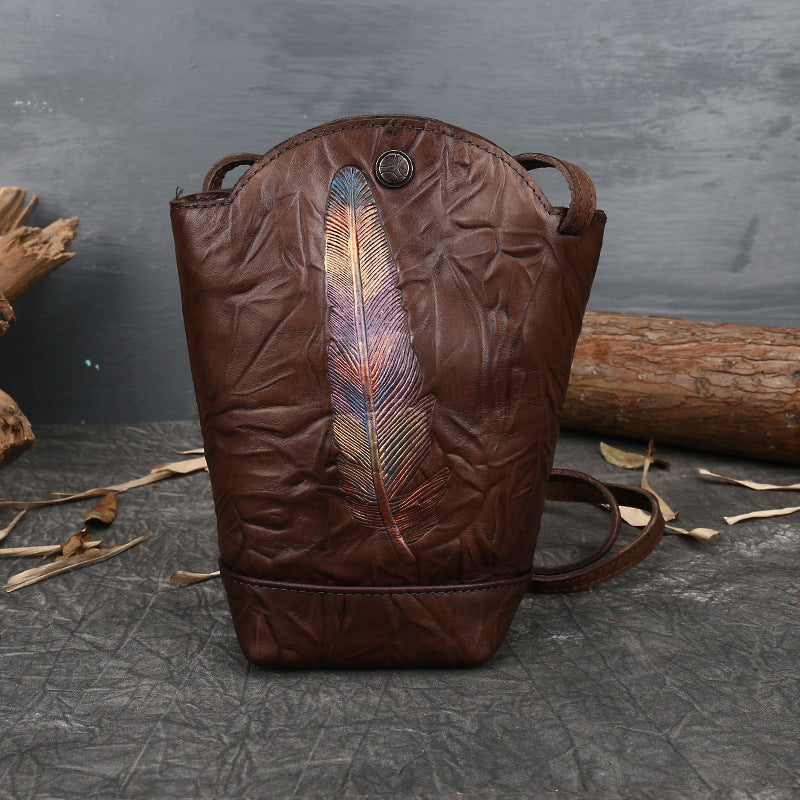 Women's Leather Handmade Mobile First Layer Cowhide Crossbody Bags