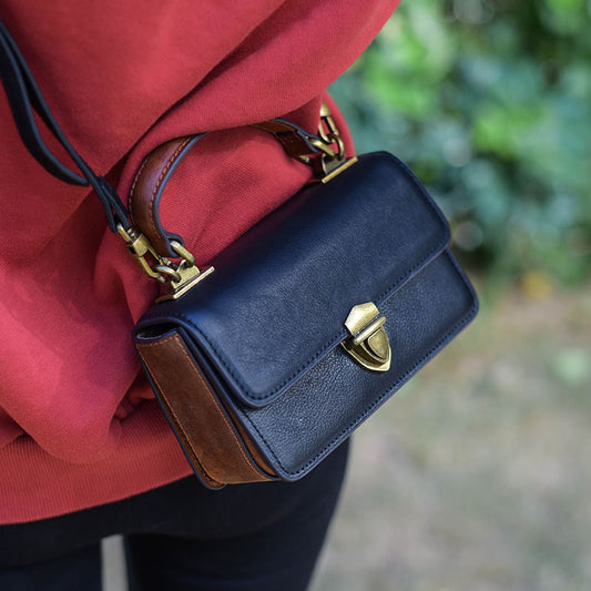 Women's Retro Leather Mini Fashionable Contrast Color Bags