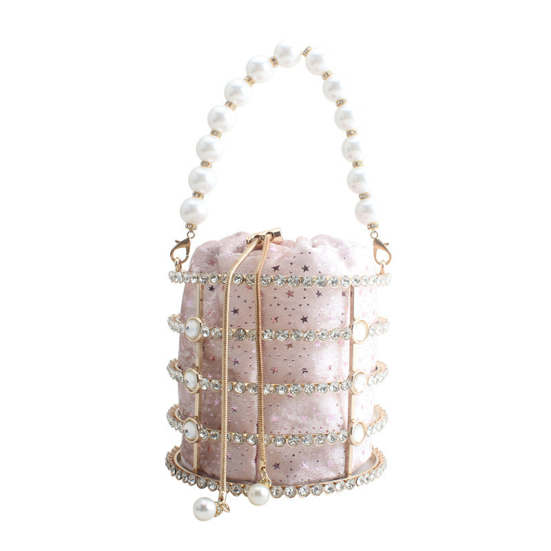 Women's Metal Hollow Diamond Veet Dinner Pearl Evening Bags