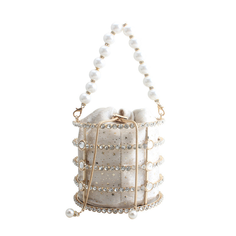 Women's Metal Hollow Diamond Veet Dinner Pearl Evening Bags