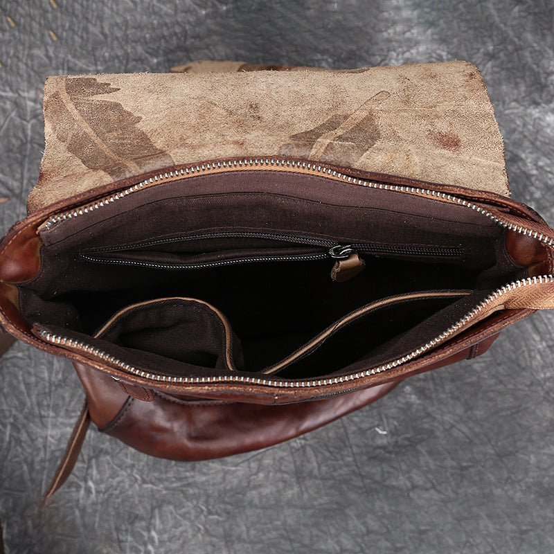 Women's Genuine Leather Retro Embossing First Layer Backpacks