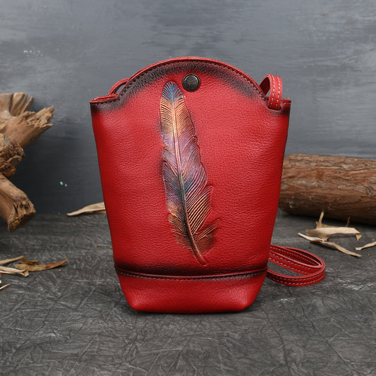 Women's Leather Handmade Mobile First Layer Cowhide Crossbody Bags