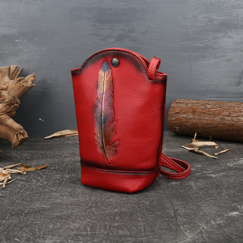 Women's Leather Handmade Mobile First Layer Cowhide Crossbody Bags