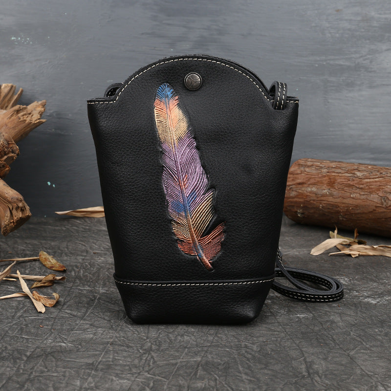 Women's Leather Handmade Mobile First Layer Cowhide Crossbody Bags