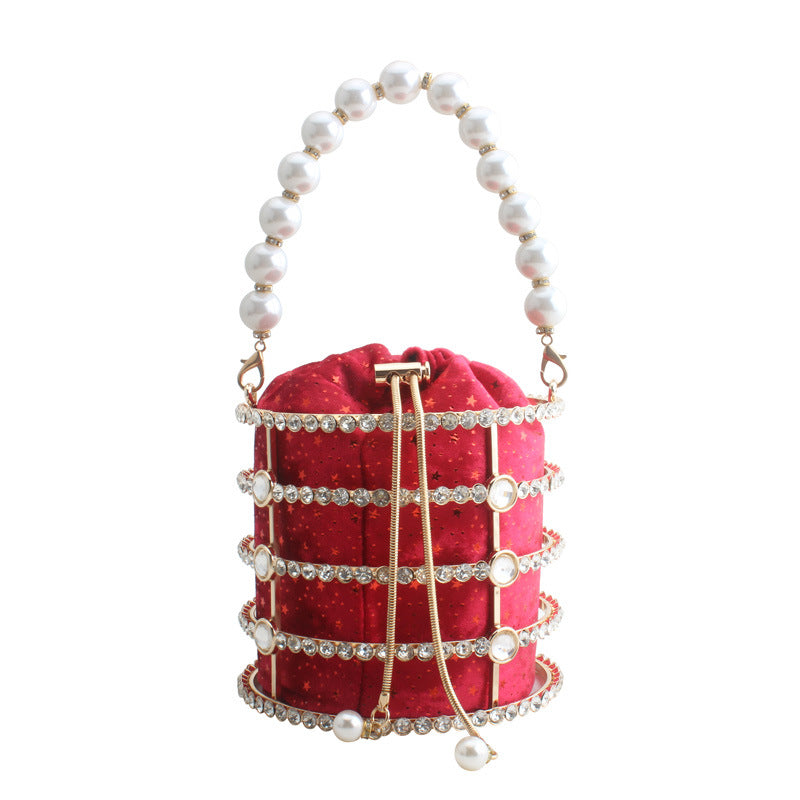 Women's Metal Hollow Diamond Veet Dinner Pearl Evening Bags