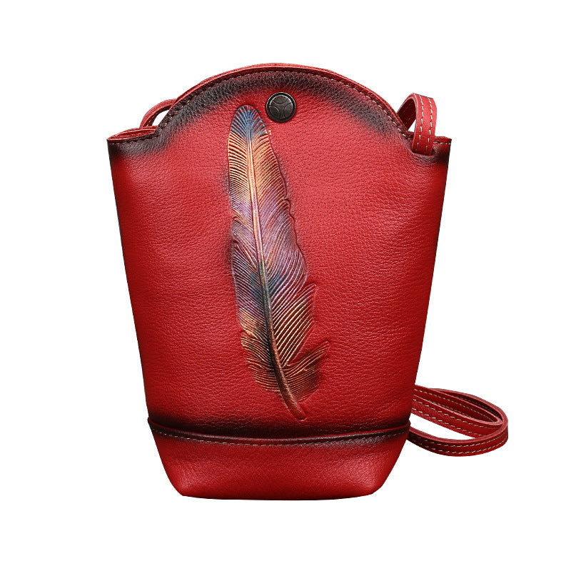 Women's Leather Handmade Mobile First Layer Cowhide Crossbody Bags