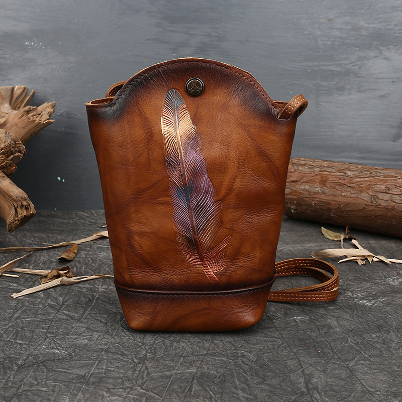 Women's Leather Handmade Mobile First Layer Cowhide Crossbody Bags