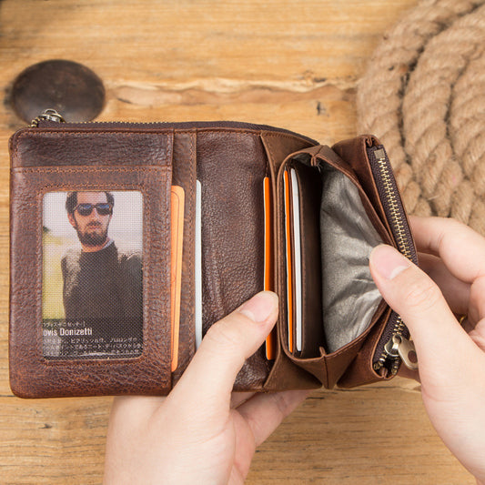 Men's Black Angel Swiping Crazy Horse Cowhide Men's Wallets