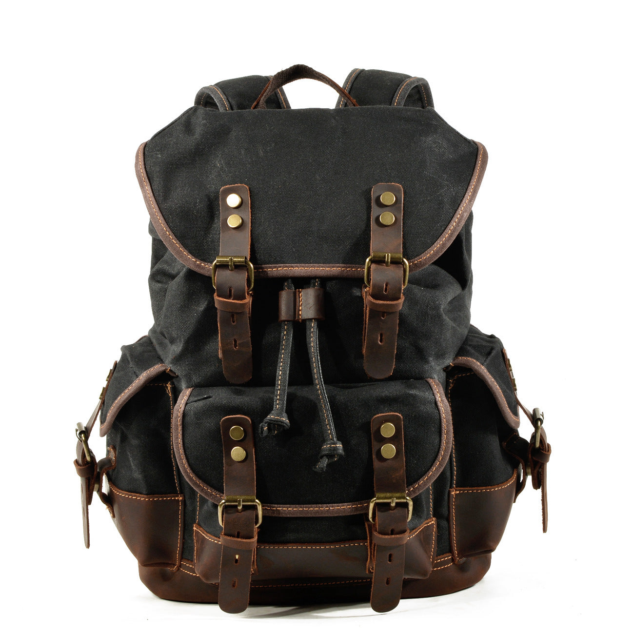 Men's Classic Engraved Pepper Salt Retro Canvas Leather Backpacks