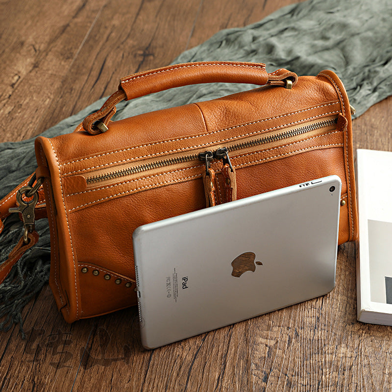 Women's Cow Leather Vintage Distressed Vegetable Tanned Crossbody Bags