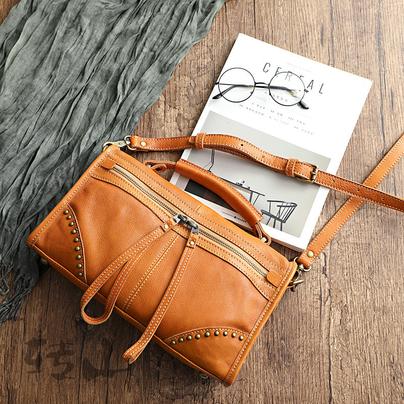 Women's Cow Leather Vintage Distressed Vegetable Tanned Crossbody Bags