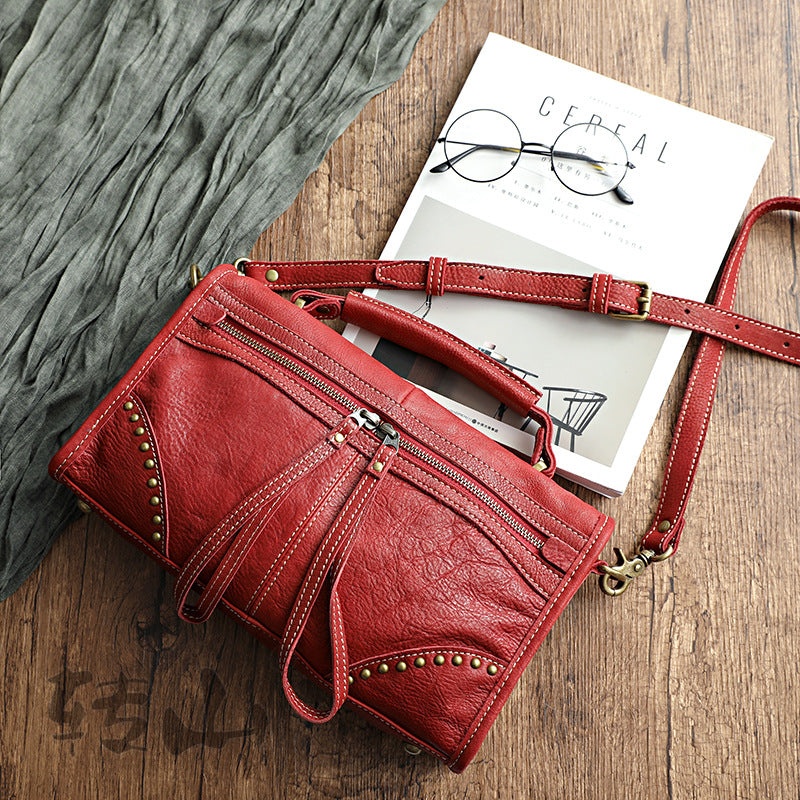 Women's Cow Leather Vintage Distressed Vegetable Tanned Crossbody Bags